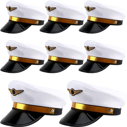 SGBETTER 8 Pack Adult Pilot Hats Bulk Adjustable Airplane Pilot Hat Airline Captain Hat for Men Women Halloween Party Dress up Props