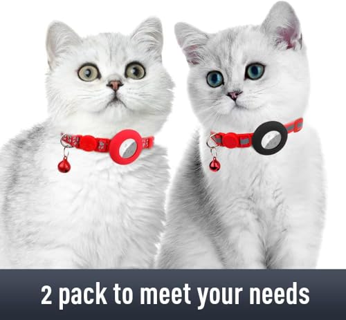 Image of 2 Pack Airtag Cat Collars, Reflective Cat Collar with Silicone Airtag Holder and Bell, Breakaway Cat Collars with Round Safety Buckle for Boy and Girl Cats, Adjustable for 7.5-12.5 inch