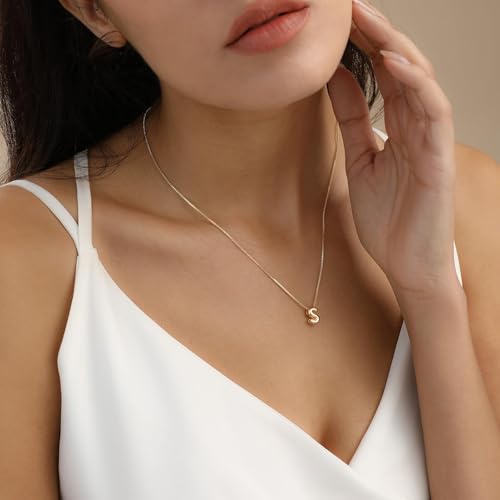 Image of Personalized Bubble Letter Initial Necklace, 14K Gold Plated, Dainty Pendant for Women, Trendy Gold Jewelry