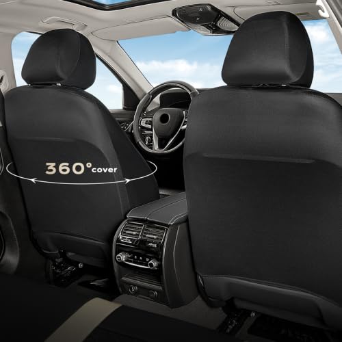 Image of Coverado Car Seat Covers Front Pair, Automotive Leather Seat Covers for Car,Universal Fit Front Back Seat Cover, Non-Slip Waterproof Breathable Car Seat Protector