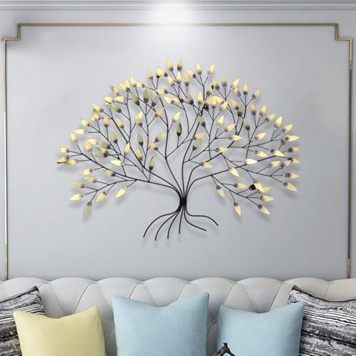Arbre mural en métal 37'' d'art doré d'exception pour salon