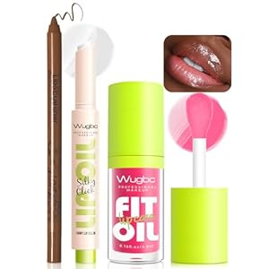 Brown Lip Liner Pink Lip Oil Gloss Click Lip Balm Clear Shimmer, Hydrating Lipstick Tinted Lip Oil for Women Makeup, Lightweight Non Sticky Liquid Lipstick Lip Liner Pencil Combo Set