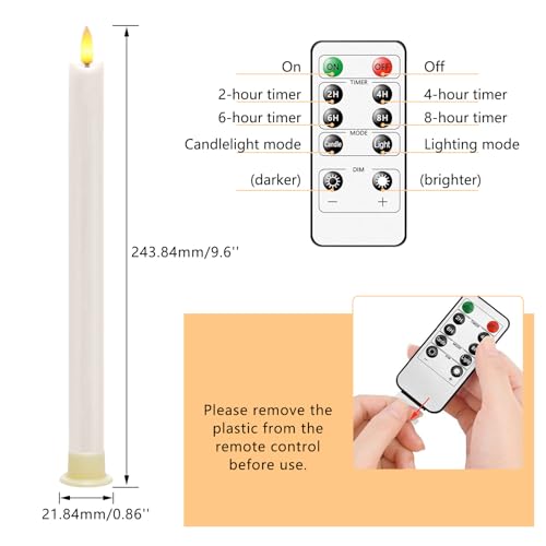 Image of LED Flameless Taper Candles with Two Remote Timer Battery Operate, Pack of 6, 3D Flickering Warm Real Wax Candles, Wedding Dinner Holiday Decor Candles, (D 0.86 inch * H 9.6 inch, Lvory)