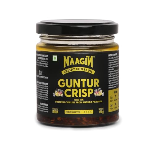 Image of Naagin Guntur Crisp Chilli Oil (160g) | Desi, Crunchy, Mild & Garlicky | Vegan, No MSG | Dip, Pour, Cook | Chilli Oil for Momos, Dimsums & Noodles