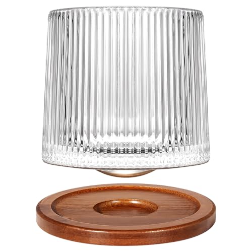 Uten Drehbare Whiskey Gläser Kristall, Wassergläser 275 ml/ 10 oz mit Bambus Untersetzer, als Cocktailbecher Kaffeetasse, Geschenkideen, 1 pcs, Stehaufmännchen Gläser