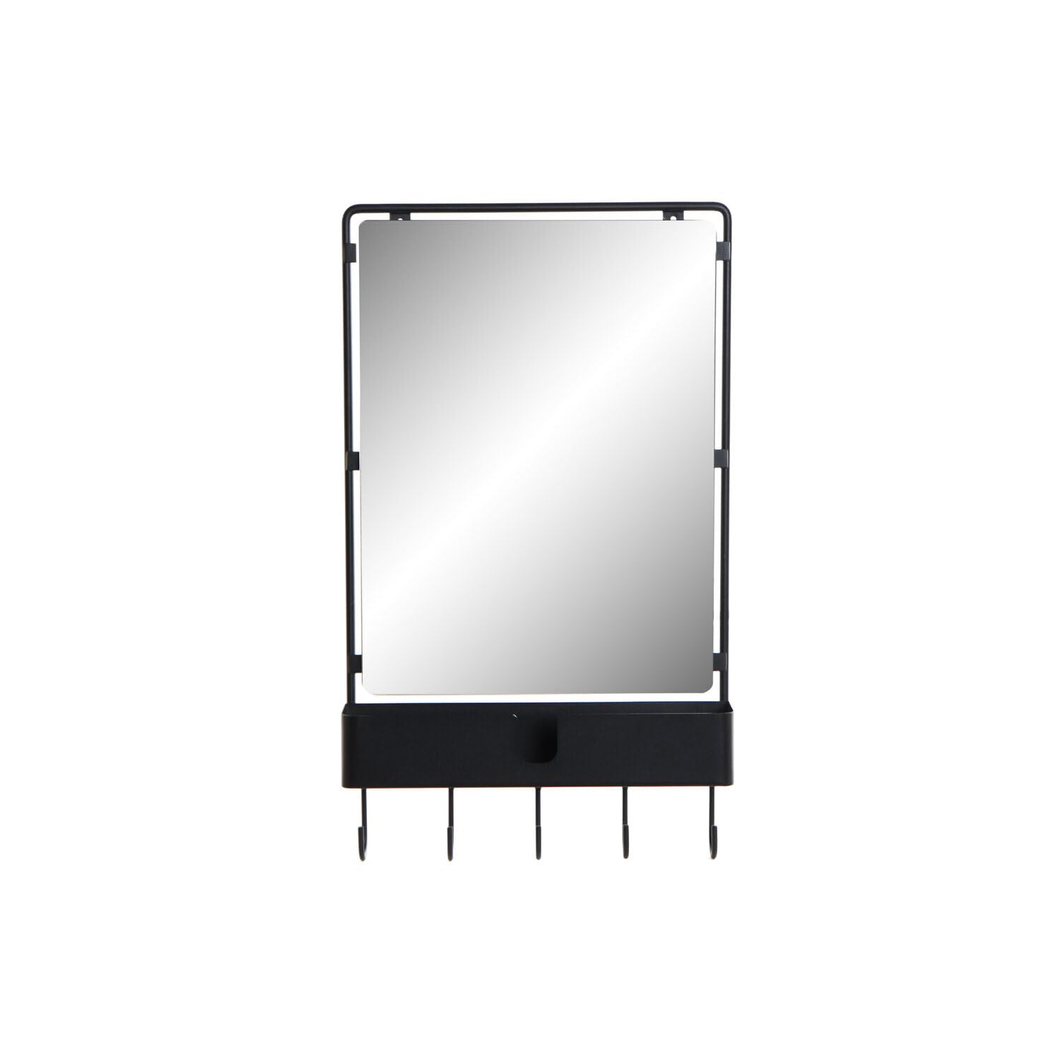 Miroir portemanteau mural gain de place en métal noir mat 40x9x72 cm