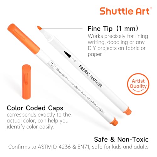 Image of Shuttle Art 28 Colors Fabric Markers, Permanent Markers for T-Shirts Clothes Sneakers Jeans with 11 Stencils 1 Sheet, Shirt Pens for Adult DIY Painting Writing