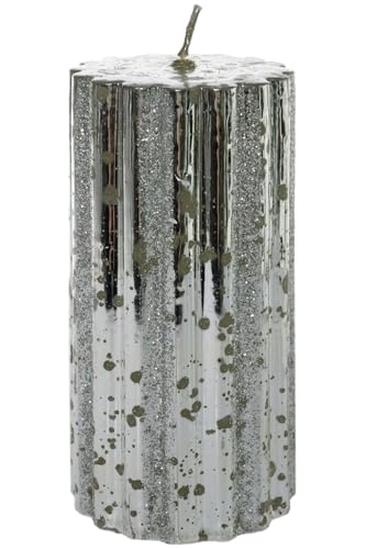 Wohnando Silberkerze Groß – Dekokerze mit Glitzer, H15 x B8 cm