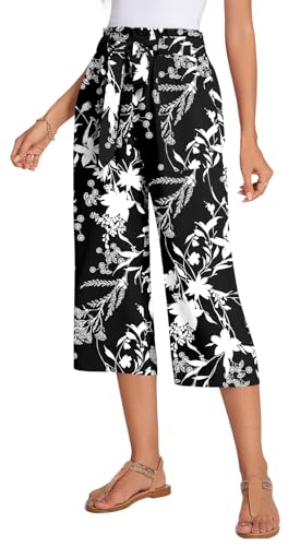 ALIGADUO Womens Capri Pants Casual Wide Leg Loose High Waist Lounge Pants with Pockets