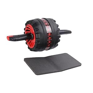 Totority Skid Abdominal Exercise Roller Thicken Steel Wheel for Fitness Red with Black Pad for Suitable for