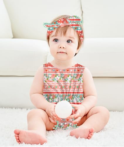 Leapparel Baby Girls Rompers Floral Infant Girl Clothes Color One-Piece Newborn Baby Bodysuit with Headband Floral Outfit Set Summer Sleeveless Playsuit,18-24 Months (Size 110) - Thumbnail 3