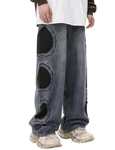 Men's Baggy Jeans Y2k Wide Leg Denim Jeans Hip Hop Skater Skateboard Pants Straight Leg Jeans