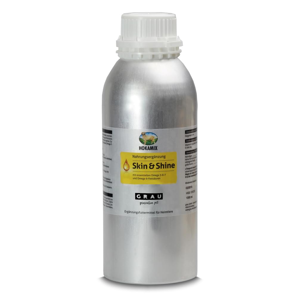GRAU - das Original - HOKAMIX30 Skin&Shine, hochwertiges Öl für Haut & Fell, wichtige Omega 3 und Omega 6 - Fettsäuren 1er Pack (1 x 1 L), Ergänzungsfuttermittel für Hunde & Katzen