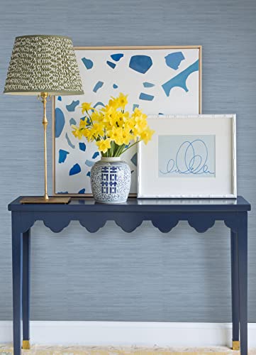 NuWallpaper x Society Social Classic Faux Grasscloth Peel and Stick Wallpaper, Mineral Blue