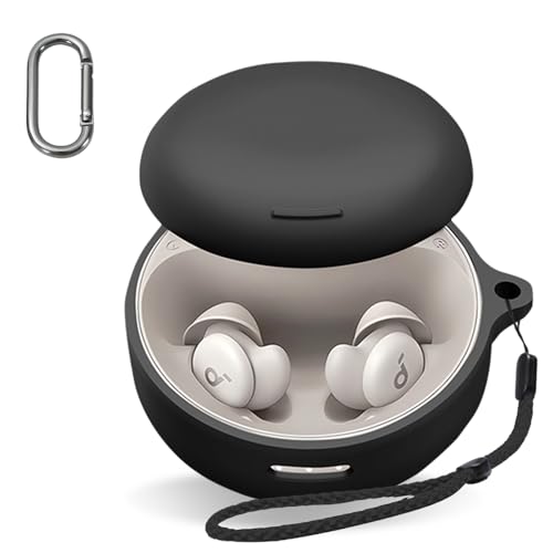 Anker Soundcore Sleep A30用 ケース 全面保護カバー シリコンケース 【HUKWIMO】 カラビナ付き 防水 耐衝撃 防塵 装着充電可能 全面保護 キズ防止 Anker Soundcore Sleep A30 対応インイヤーヘッドホ