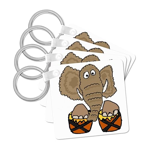 3dRose, Funny Cute Elephant Playing Bongo Drums, set of 2 Key Chains