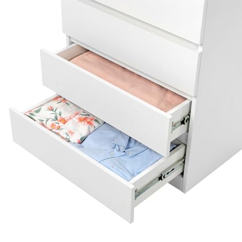 LEADZM Kommode Schlafzimmer Kommode mit 4 Geräumige Schubladen, für minimalistische Innenräume, Wohnzimmer, Schlafzimmer, Flur, Schrank, Sideboard, Highboard, viel Stauraum,Weiß (Weiß, 4 Schubladen)