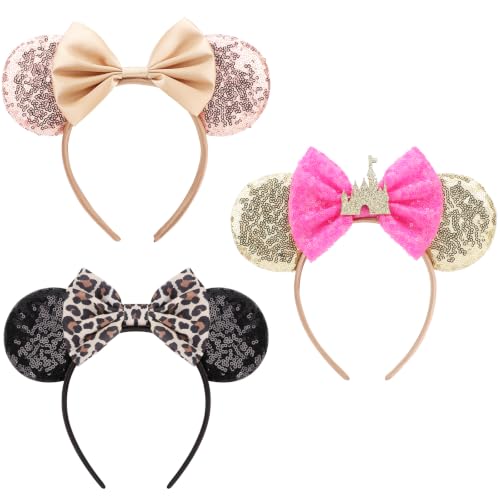 Image of DRESHOW Mouse Ears Bow Headbands Minnie Ears Headband Glitter Party Decoration Cosplay Costume for Women