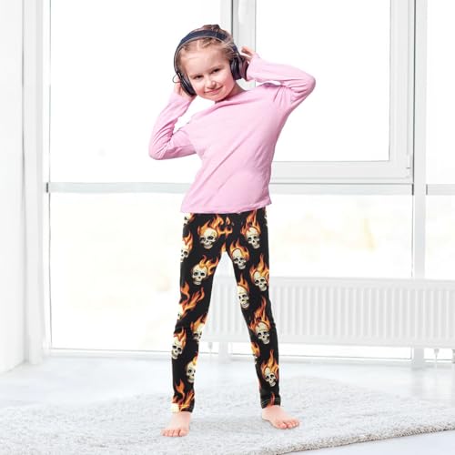 Wusikd Flaming Skulls Girls' Leggings Toddler Doodles Black Kids Yoga Pants Dance Active Tights 4T4