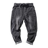 Jeans vintage da uomo con coulisse in vita elastica vestibilità regolare a cavallo basso pantaloni in denim casual elegante sciolto leggero jeans, Nero, XXL