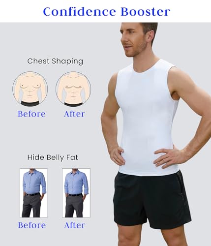Image of Compression Shirt Men Slimming Body Shaper Vest Crewneck Workout Tank Top | Tummy Control Undershirts, Gynecomastia Compression Shirts, Back Support, Sleeveless Muscle Shirts, Shaping Tank Top