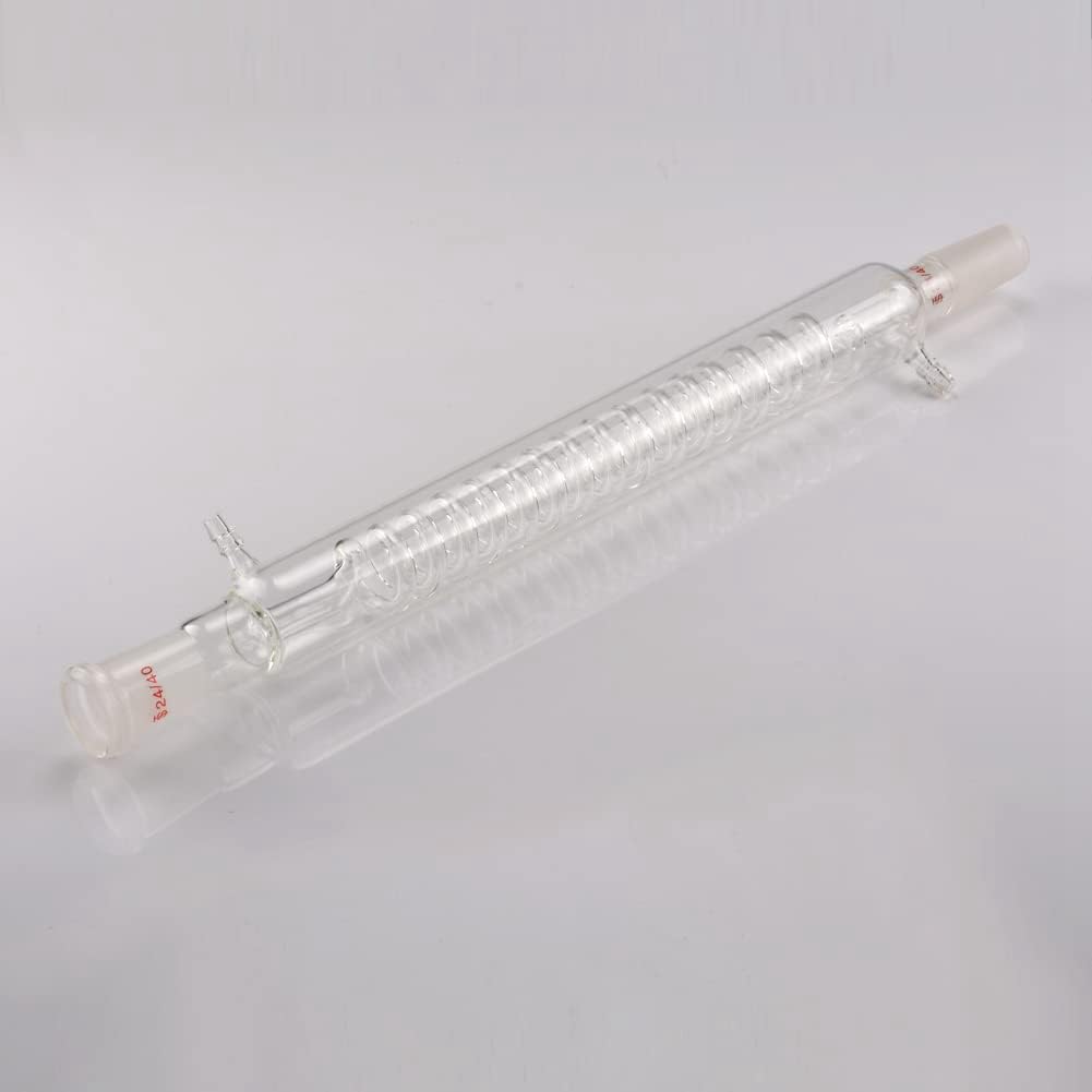 Condensatore in vetro borosilicato con raccordo 24/40, lunghezza giacca da 300 mm, tubo condensatore a serpentina, facile da installare