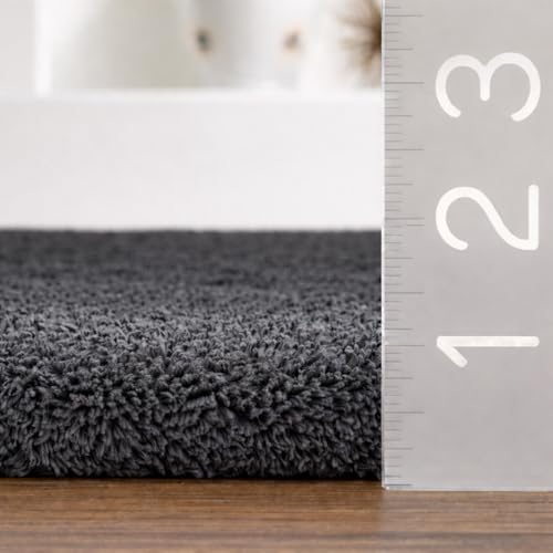 Image of Premium Polyester Shaggy Round Rug - Ultra Soft Fluffy Circle Carpet for Bedroom, Living Room, Kids Room, Anti-Skid Plush Floor Rug - (Dark Grey, 2 feet|60cm)