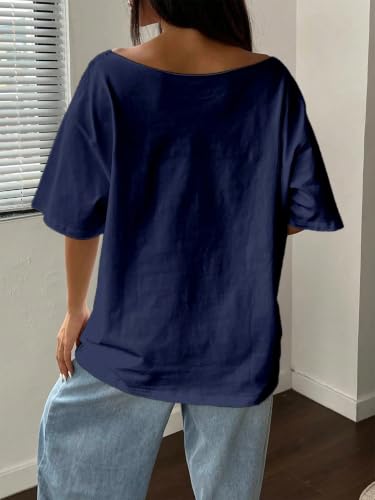 Image of SXV STYLE SOL Women Summer Loose Asymmetrical Neck Cocktail Fruit Orange Y2K Graphic Oversized T-Shirt