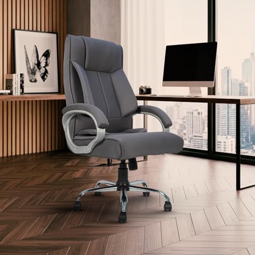 Image of CELLBELL BossPro Fabric Office Chair High Back Ergonomic Executive Boss Chair with Memory Foam Cushion Lumbar Support Chrome Base Hydraulic Tilt Rocking Function 120kg Capacity (Grey)