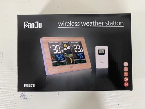 Foto von FanJu FJ3378B Wetterstation mit Außensensor, DCF Funkuhr, Digital Farbdisplay Innen und Außen Thermometer Hygrometer, Funkwetterstation mit Wettervorhersage und Barometer, Netzbetrieb