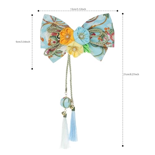 Pinzas de cabello estilo japonés Tsumami Kanzashi con moño Sakura, accesorio tradicional con borla y cuenta para mujeres y niñas, ideal para kimono, cosplay y festivales miniatura 5