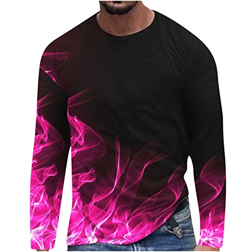 Muscularfit Tee Shirts Mens Big and Tall Long Sleeve Causal Pullover Fashion 3D Flame Print Graphic Tees Crewneck Sweatshirts