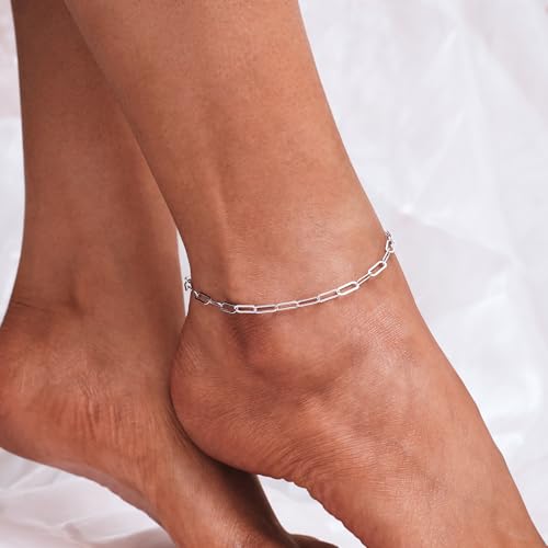 Image of CHIC & ARTSY 925 Sterling Silver Ankle Bracelets for Women, Adjustable Double Layer Chain Anklets, Minimalist Lightweight Foot Jewelry for Beach & Everyday Wear