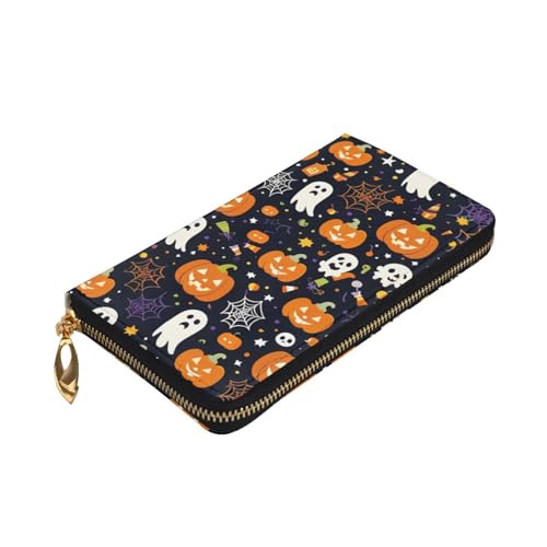 Women's Long Cash Wallet, PU Leather Elegant Clutch Change Purses with Zipper, Travel, Gifts (Halloween Holiday Print)3