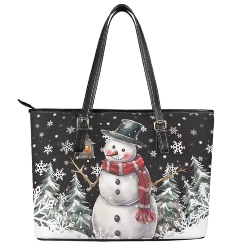Image of Coldinair Christmas Leather Tote Bag for Women with Zipper Large Shoulder Tote Bag Shopping Casual Travel Bag Handbag Purse