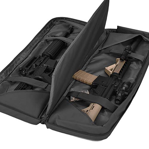 Double Long Rifle Gun Case Bag Tactical Rifle Backpack Pistol Soft Firearm Transportation Carbine Case - Lockable Compartment 46\" Black