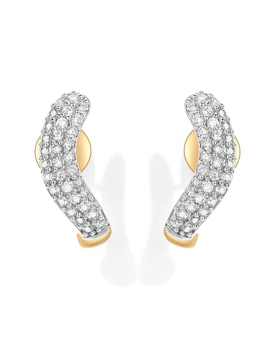 PAVOI 14K Gold Plated Sterling Silver Post CZ Wavy Stud Earrings | Twisted Wave Cubic Zirconia Half Huggie Earrings for Women