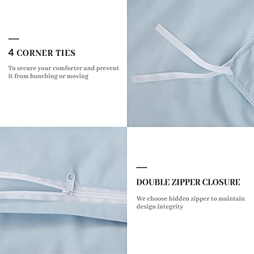 Sunstyle Home Pinch Pleated Duvet Cover Baby Blue 3 Pieces Duvet Covers Queen Size Soft Microfiber Luxury Duvet Cover With Zipper Closure & Corner Ties For All Season(1 Duvet Cover, 2 Pillow Shams) #TOP5