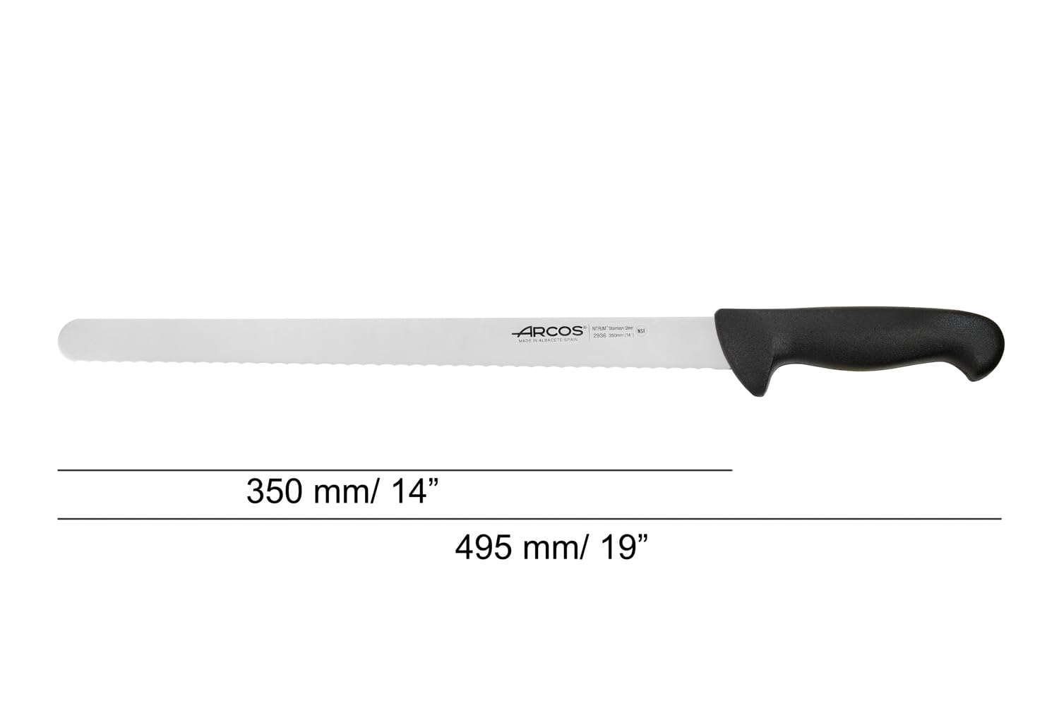 Arcos Serie 2900 - Coltello Pasticceria Coltello Torta - Lama Acciaio Inossidabile Nitrum 350 mm - Manico Polipropilene Colore Nero