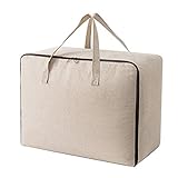Surblue Clothes Storage Bag Organizer with Durable Handles Thick Fabric Large Capacity for Blanket Comforter Clothing Bedding (Beige, M)