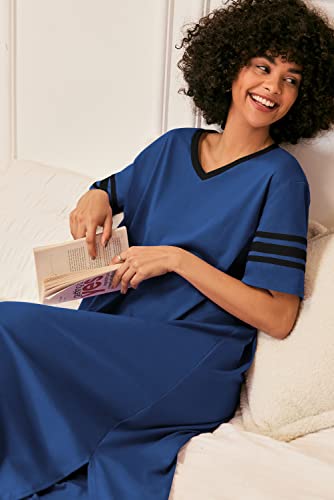 Image of Ekouaer Long Nightgown, Womens V Neck Loungewear Oversized Sleepwear Loose Sleep Dress S-4XL