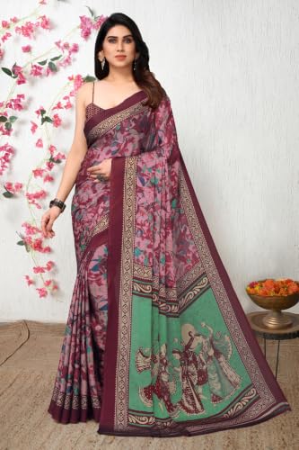 Image of MIRCHI FASHION Women Saree Ethnic Motif Print Chiffon | Breathable Lightweight Plain Weave Sari for Office and Daily Use (Available in 20 Designs)