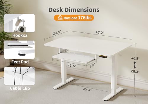 Image of Claiks Electric Standing Desk 48x24 with Keyboard Tray White