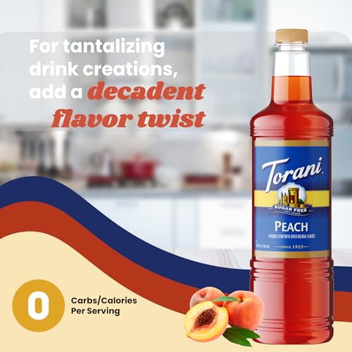 Image of Torani Sugar Free Peach Syrup 1L Bottle with Pump - Keto, Zero Sugar