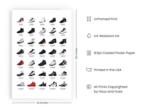 HAUS AND HUES Sneaker Posters for Guys - Michael Jordan Shoes Poster, Sneaker Wall Art Cool Posters for Guys Bedroom, Dope Prints, Cool Sneakerhead Room Decor, Jordans Evolution (Unframed 24x36)2