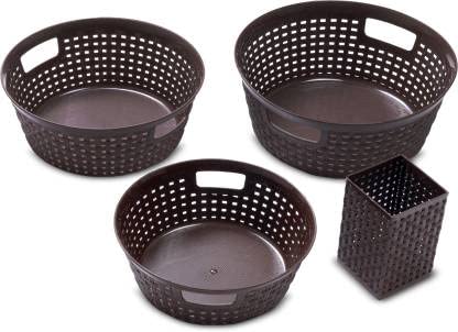 Liza Combo Of 4 Multi-Size Multipurpose Basket Plastic Storage Basket Box Organizer For Fruits, Vegetable, set of 4 pieces Storage Basket (Black)