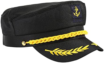 Dzrige Captain Hat Sailors Hat Yacht Captain Hat Adjustable Sea Cap Navy Hat for Halloween Costume Accessory (Black)