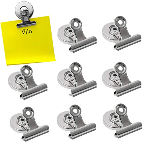 Vila 8 Piece Refrigerator Magnet Hooks, 1.2 Inches Wide Round Metal Fridge Clip, For Memo Or Reminder Notes, Photo Displays, Silver Colored Decorative Organizer #TOP24