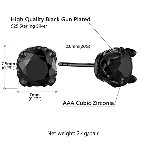 Guys Earrings For Men Large Black Cubic Zirconia Cz Crown Stud Earrings 925 Sterling Silver #TOP2