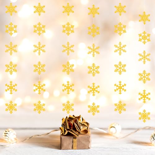 Image of Gold Snowflake-Snow Christmas Party-Decorations Garland - 6pcs Winter Girl Boy Birthday New Year Hanging Decoration Streamers Banner, Wonderland Party Supplies Decor Panduola